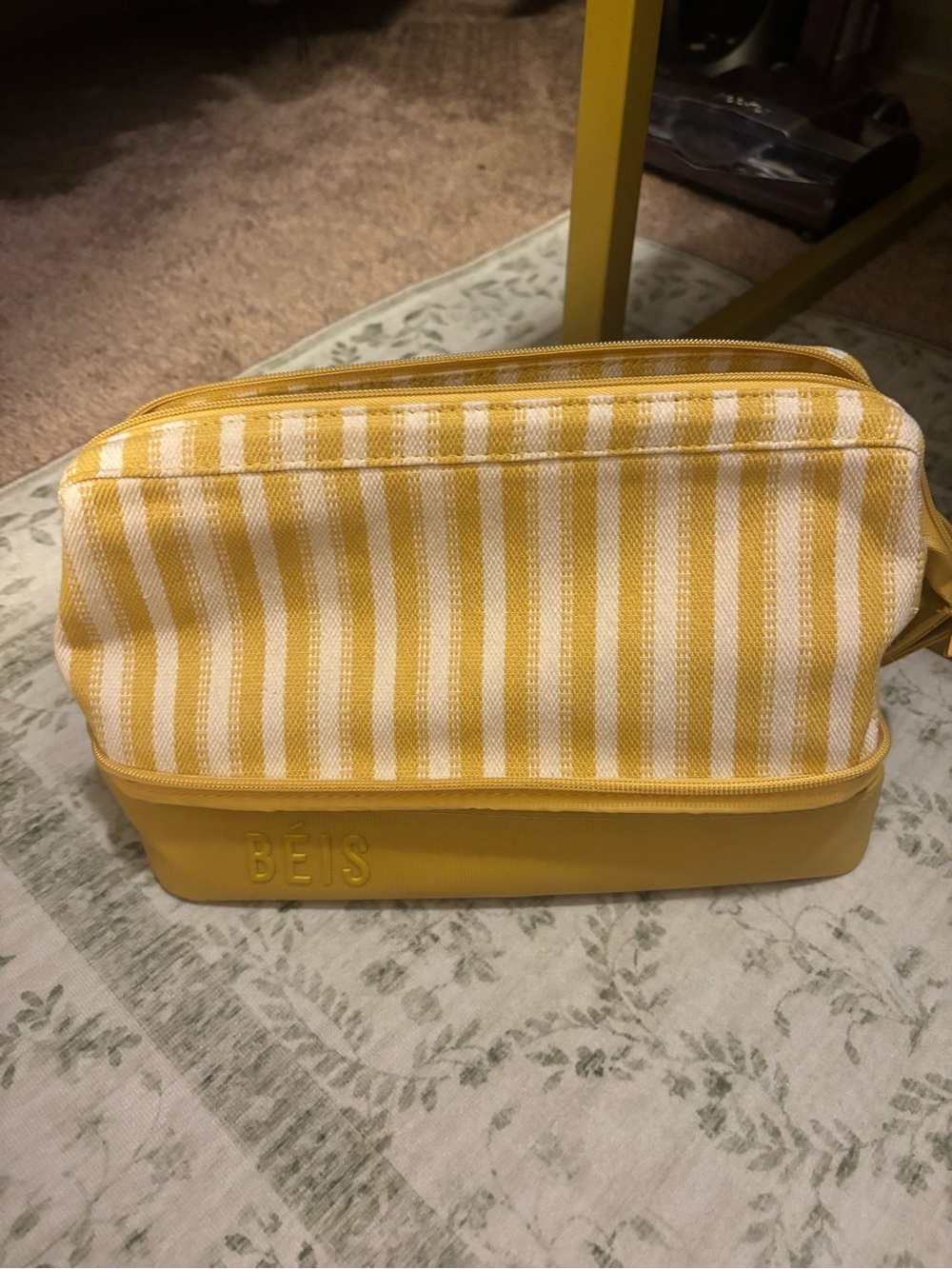 BEIS Yellow and White Striped Cosmetic Bag